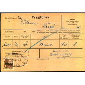Fragtbrev -  1kr Rigsvben Prov.  - Fra Esbjerg til Fan 11. juni 1958
