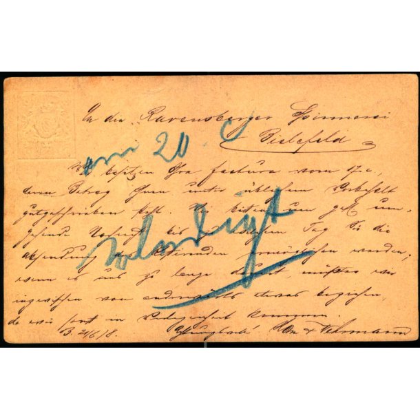 Efterporto - Postkort fra Bayern 21 - 6 - 18 til  Biclafeld ! - Efterporto 20 C