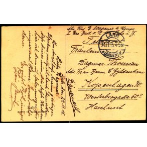  Feldpost - Lahr  24 -11 - 15  - Til Kbenhavn W. - Billedside : Lahr.