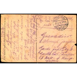 Feldpostkarte - K.D. Feldpostxped.   29 -12 -16 - Til Garde Inf. 6 - Billedside : Strasseleben.