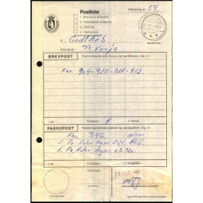 Postliste - afsendt med m/s Vanja til Godthb - Fringehavn 1981 - Grnlands Postvsen