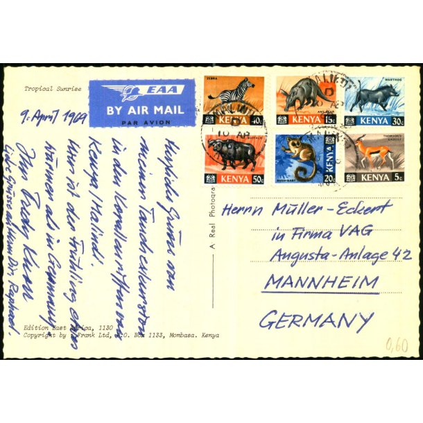 Luftpost Postkort fra Kenya til Tyskland - 10 - 4 - 69