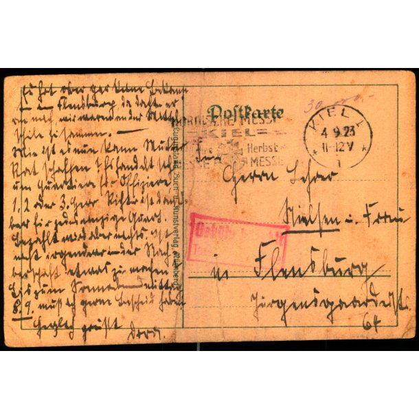 Postkort - Kiel 4 - 9 - 23 - til Flensburg