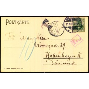 Efterporto - Postkort fra Tyskland  21 - 9 - 1907 - Efterporto 10 re.