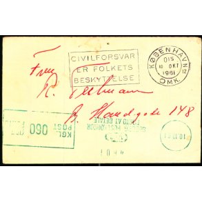 Efterporto - Ufrankeret Sirbrev fra Kbenhavn 10 - Okt. - 1951  til  Kbh. 