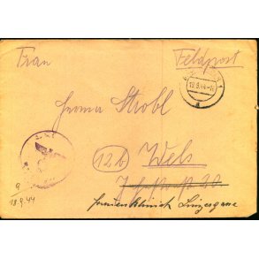 Tysk Feldpostbrev - Stempel ? - 19 - 9 - 44 - Feldpost No. ? - Til Wels