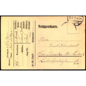 Feldpostkarte -  25 - 2 -17 - Til Lbeck