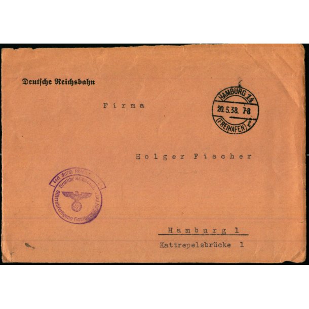 Censurbrev (Forside) fra Tyskland -  20 - 5 - 38 - Til Tyskland