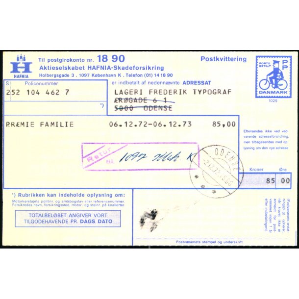 Postkvittering - Retur 21 - 12 - 72