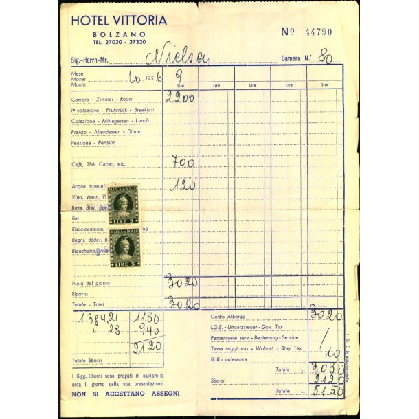 Hotel Vittoria - 1956