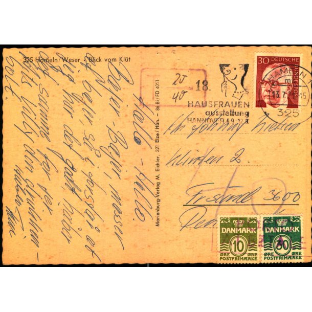 Efterporto - Postkort fra Tyskland til Frederikssund 13 - 7- 71