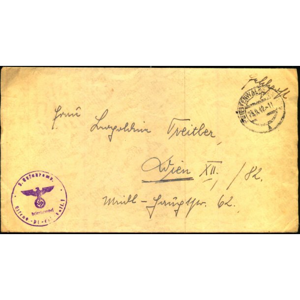 Tysk Feldpostbrev - Stempel ? 28 - 9 - 42 - Feldpost No. ? - Til Wien