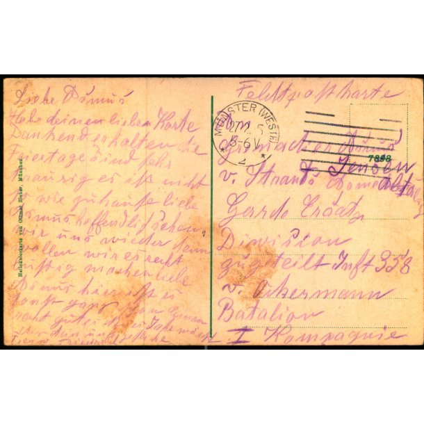 Feldpostkarten - Mnster 27 - 2 - 15  - Til 1. Kompagnie - Billedside : Mnster
