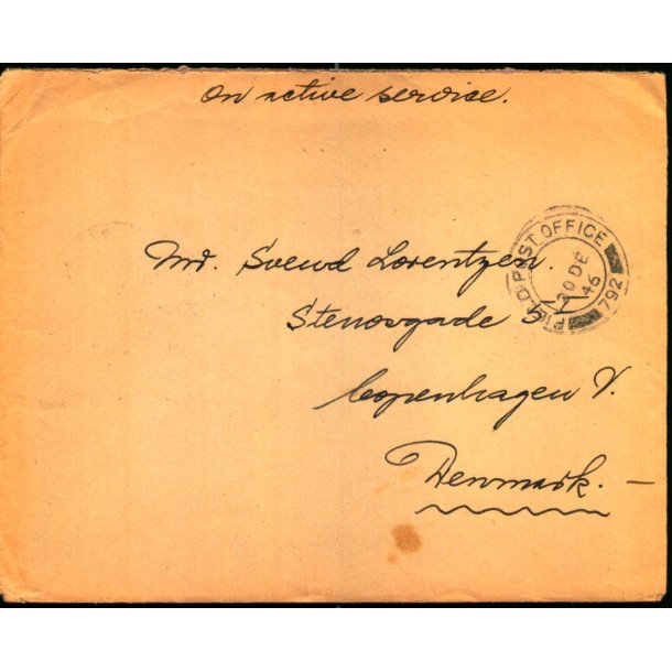 Efterkrigs Censurbrev - On active servise 20 - 12 - 46 - til Copenhagen