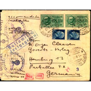 Rekomanderet - Censurbrev fra Italien  1 - 8 - 42 - Til Tyskland