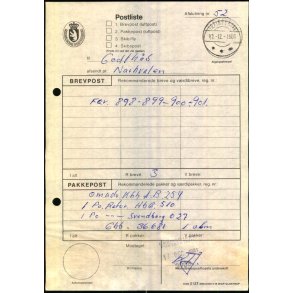 Postliste - afsendt med Narvalen til Godthb - Nringehavn - Grnlands Postvsen