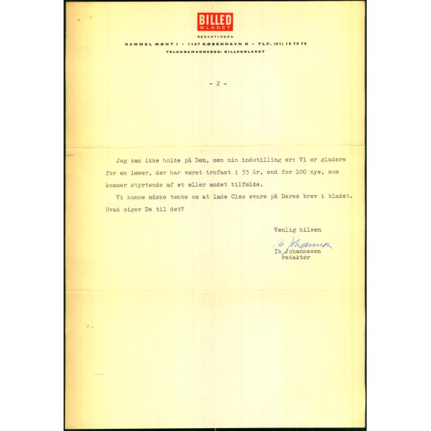 Autograf - Brev fra Ib Johannesen 