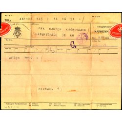 Telegram - Den Dansk Statstelegraf 1919 - Fra Aarhus til Kbenhavn