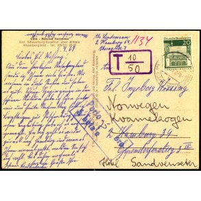 Efterporto - Postkort fra Tyskland til Norge - 8-7-69