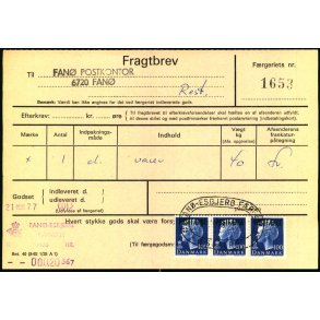 Fragtbrev - 3 x 100 re M  Prov. - Fra Esbjerg til Fan 21. Marts 1977