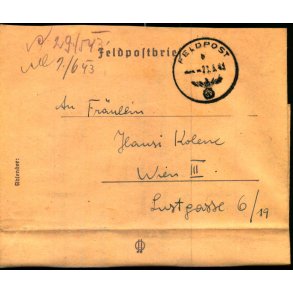 Tysk Feldpostbrev - Feldpoststempel   23 - 5 - 43  - Feldpost No. ? - Til Wien