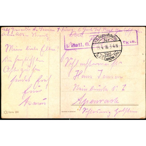 Feldpost - K.D. Feldpoststation   19 -4 -16 - Til Apenrade - Billedside :  Blomster