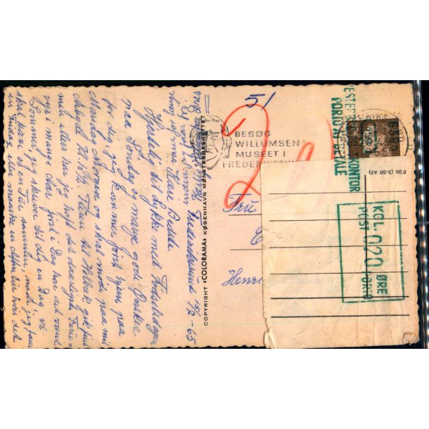 Efterporto - Frankeret Kort til Kbenhavn F.   - 15 - 7 - 65 - Efterporto 20 re