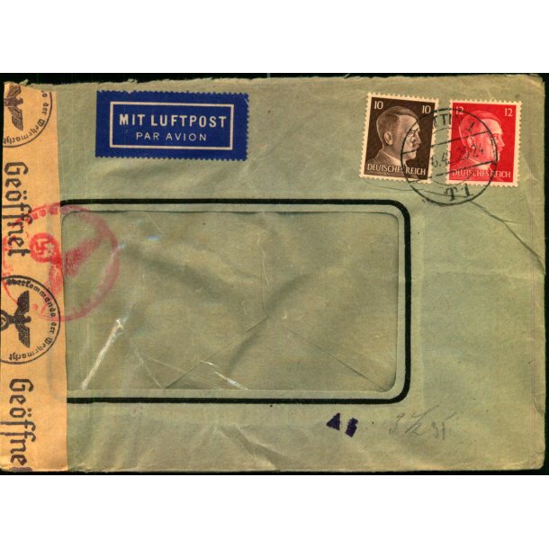 Luftpost - Censurbrev fra Tyskland  11 - 6 - 43 - Til ?