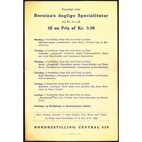 Bernina - Spisekort - Kbh.K.  - u/n - Brugt.