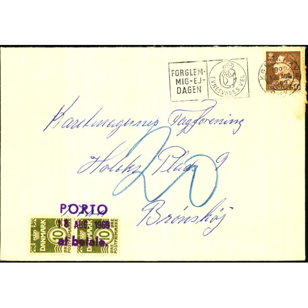 Efterporto - Brev fra Kbenhavn  17 - 8 - 1969 - Efterporto 20 re