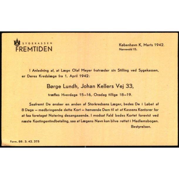 Sygekassen - Fremtiden - Kbh. - Form 88 - Brugt