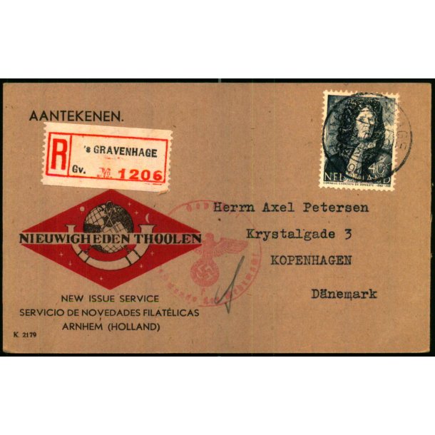 Rekomaderet - Censurpostkort fra Holland  ?- ? - ? - Til Danmark
