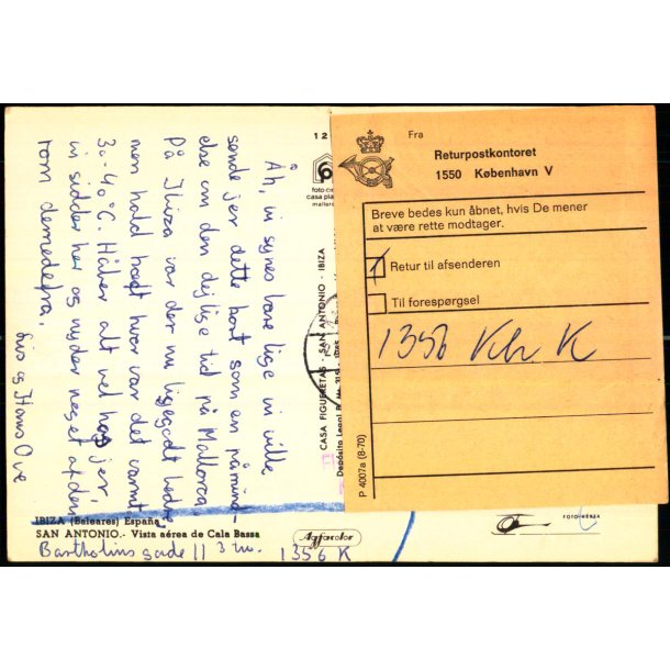 Postkort fra Italien 25 Sept. 1973  - til Kalundborg  - Til returpostkontoret -1356 Kbenhavn K