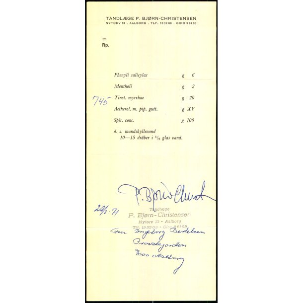 Recept - Tandlge Bjrn Christensen - Budolfi Apotek - Aalborg - 22 - 2 - 71