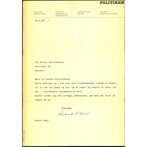 Autograf - Brev fra Robert Naur - 1973