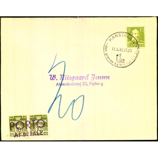 Efterporto - Brev fra Hanstholm  17 - 5 - 1965 - Efterporto 20 re