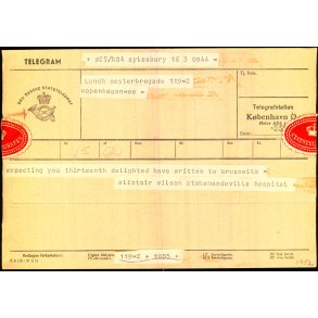 Telegram - Den Dansk Statstelegraf 1952 - Fra aylesbury