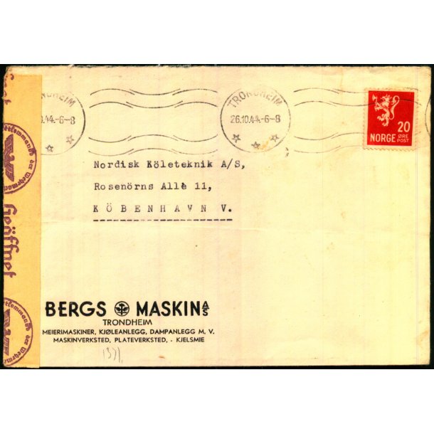 Censurbrev fra Norge  26 - 10 - 44 - Til Danmark