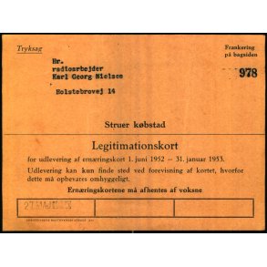 Struer Kbsted - Legitimationskort 1952/52 - Ernringskort