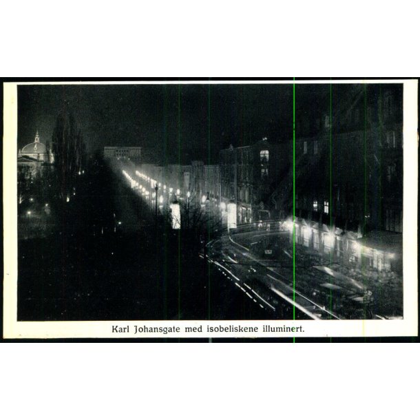 Karl Johansgate med Isobliskene Illumineret (Kronprinseparrets Modtagelse ) - Oppi u/n - Ubrugt 