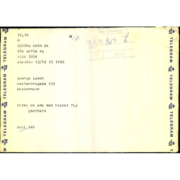 Telegram fra Sofia 15 - 6- 79 