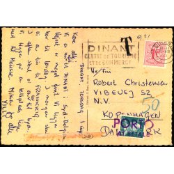 Efterporto - Postkort fra Belgien til Danmark  20 - 7- 1962