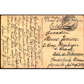 Feldpost - Oldenburg 28 - 12 - 15  - Til !. Komp. Armekorps. - Billedside : Oldenburg