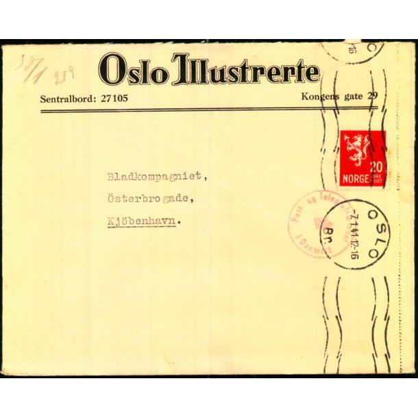 Censurbrev fra Norge  7 - 1 - 41 - Til Danmark