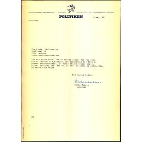 Autograf - Brev fra Frede Madsen - 1971