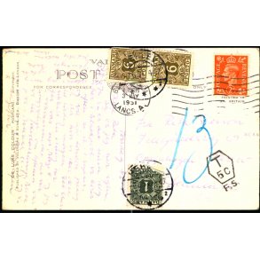 Efterporto - Postkort fra England 3 - 5- 51  til Kbenhavn  - Efterporto 13 re 