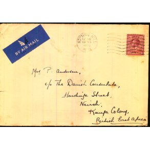 Luftpost Brev fra England til Kenya - 18 - 12 - 1935