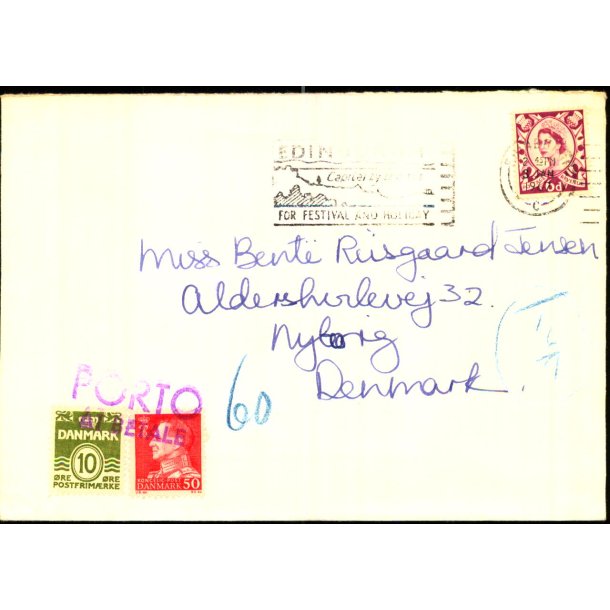 Efterporto - Brev fra England  3 - 1 - 1967 - Efterporto  60 re