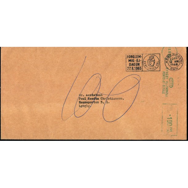 Efterporto - Ufrankeret Brev til Lyngby 12. Aug. 1965