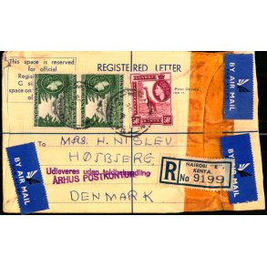Luftpost Rekommanderet Brev fra Kenya til Danmark - 30 - 11 - 53